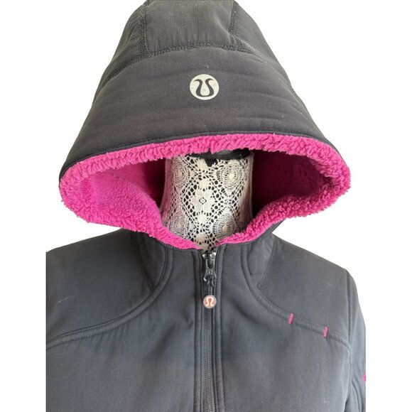 lululemon polartec black‎ & hot pink fleece lined jacket size 6 running dance - Picture 6 of 14